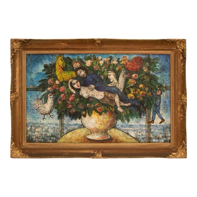 "Vase of Flowers" Vintage Expressionist Painting For Sale