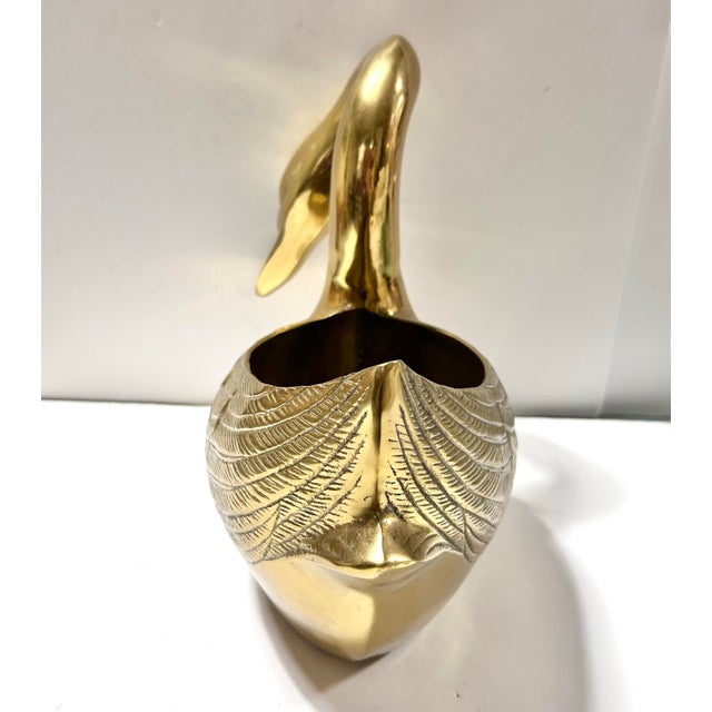 Brass Brass Swan Planter Cachepot - Hollywood Regency - Very Large For Sale - Image 8 of 10