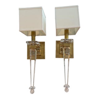Hollywood Regency Style Crystal and Brass Wall Sconces. Retails Over $500 Each. For Sale