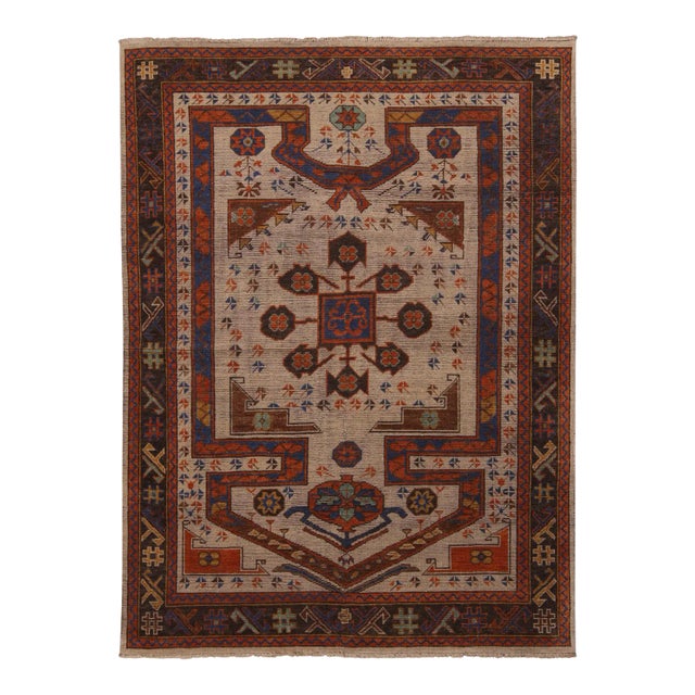 Rug & Kilim Tribal Style Rug, Beige and Red Geometric Pattern, 6x9 For Sale