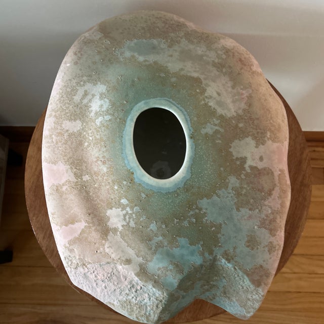 Monumental Modernist Large Raku Vase by Tony Evans (1942- 2009 ) Organic Freeform Shape Signed For Sale - Image 9 of 12