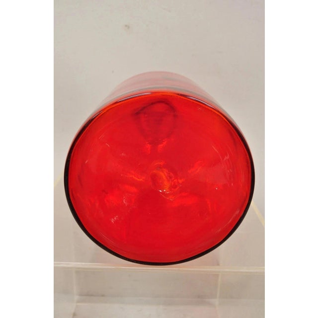 Red Mid Century Modern Blenko Large Red Blown Art Glass Vase Vessel Jug With Stopper For Sale - Image 8 of 9