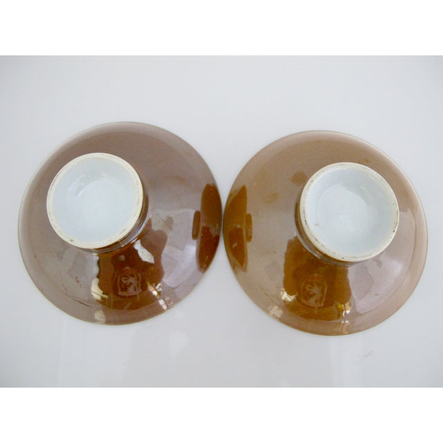 Ceramic Small Chinese Cafe Au Lait Brown & Blue Porcelain Fish Tazza Dish Saucer Set For Sale - Image 7 of 7