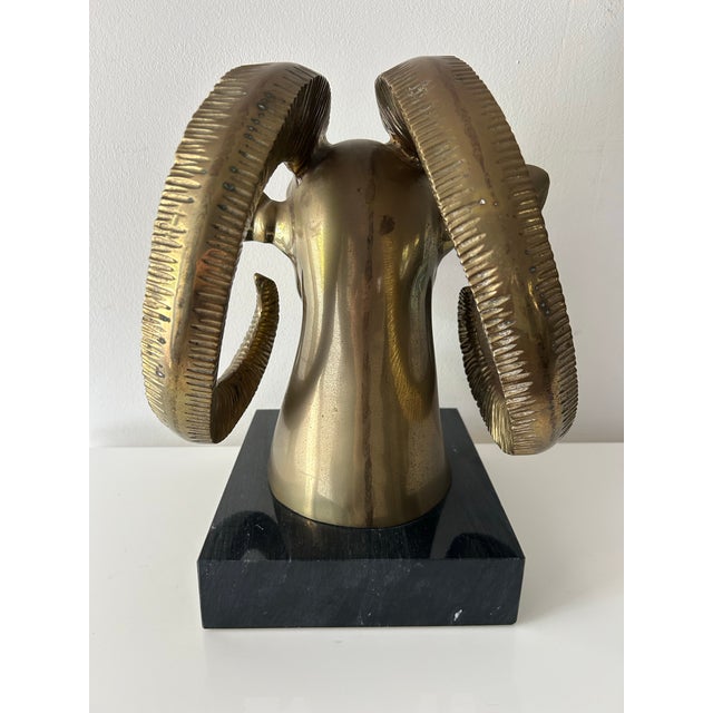 Metal Vintage Mid Century Bronze Ram on Marble Base For Sale - Image 7 of 12