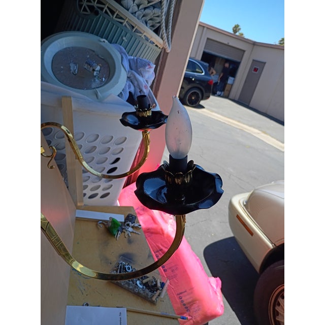 Metal Custom Made Brass Candelabra Sconces a Pair For Sale - Image 7 of 8