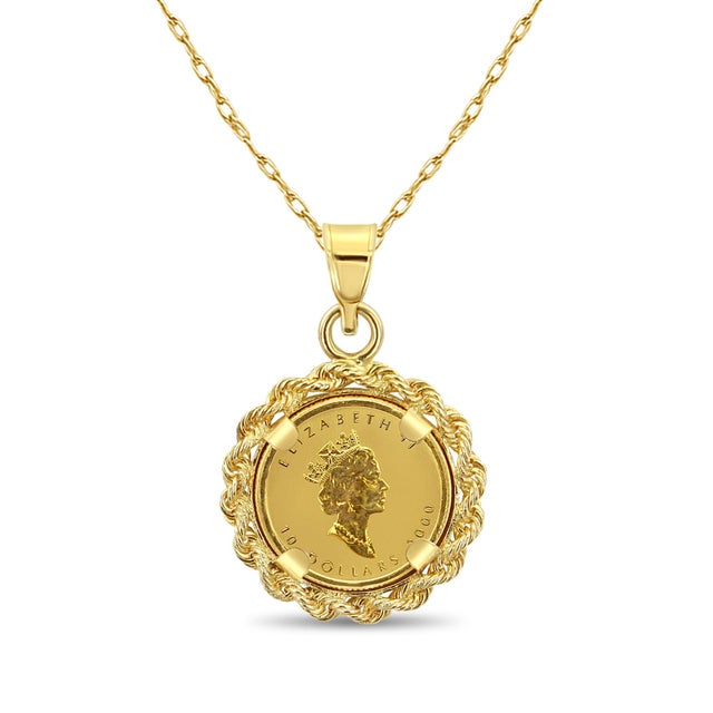 1/4OZ Queen Elizabeth Canadian Maple Leaf Necklace with Rope Bezel 16" For Sale - Image 4 of 4