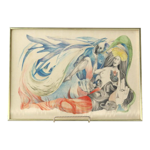 Vintage Surrealist Colored Pencil Drawing “The Annunciation" by Guenther C1966