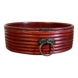 Antique Early 19th Century English Regency Red Cinnabar Lacquer Wine Bottle Decanter Coaster With Ring Handles Circa 1810 For Sale