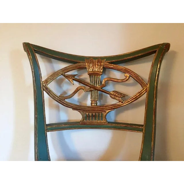 18th Century Italian Directoire Green Paint & Gilt Decorated Sabre Leg Side Chair For Sale In New York - Image 6 of 11
