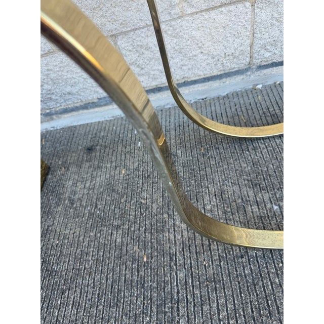 1980s Postmodern Brass-Finish Metal & Glass Console Table With Curved Base For Sale - Image 10 of 12