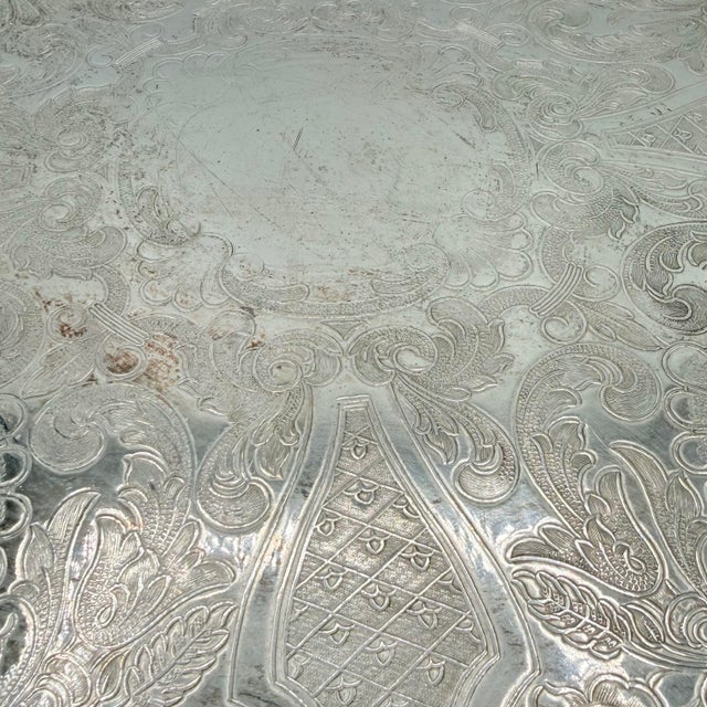 Metal Mid-Century f.b. Rogers Silverplate Cocktail & Serving Tray With Pierced Gallery For Sale - Image 7 of 9