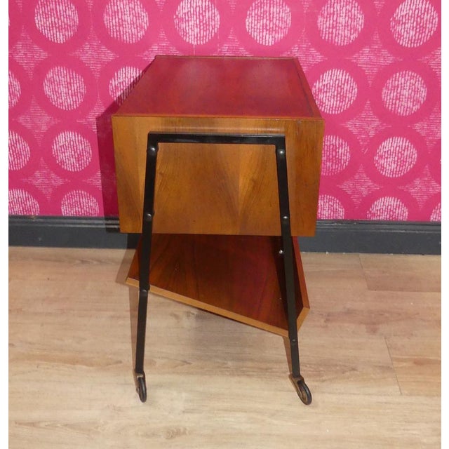 2 Tone Wooden Sewing Box on Casters Shelf in Black Walnut & Steel Tube, 1960s For Sale - Image 12 of 12