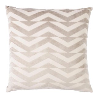 Schumacher x Miles Redd Broken Chevron Cut Velvet 20" Pillow in Taupe on Ivory For Sale