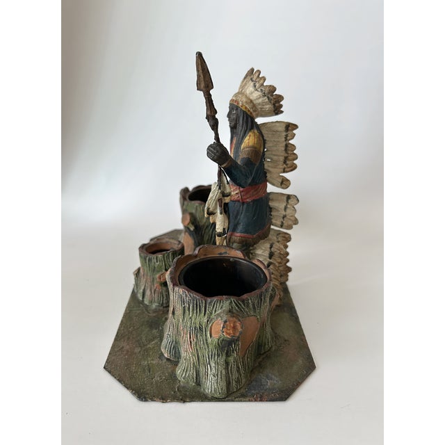 Antique Figural Native American Cold Painted Spelter Smoking Desk Set For Sale - Image 9 of 10