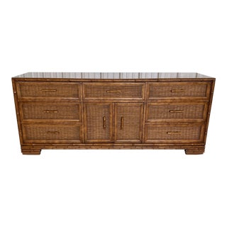 Vintage Coastal American of Martinsville Faux Bamboo Wicker Sideboard Dresser For Sale