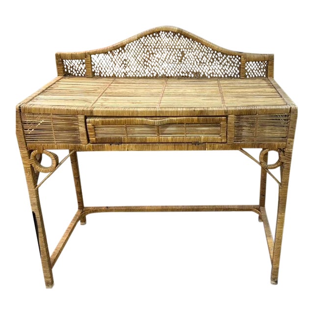 Mid Century Wicker and Rattan Desk, For Sale