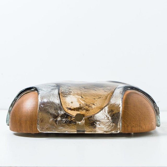1960s Rounded Angle Wood Smoked Layered Glass Flush Mount attributed to Kaiser, 1960s For Sale - Image 5 of 16