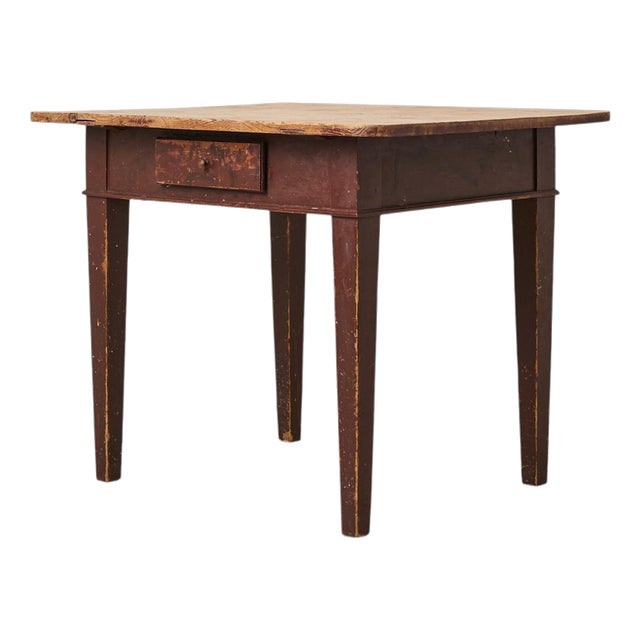 Swedish Gustavian Rustic Pine Farm Table with Drawer, 1840 For Sale
