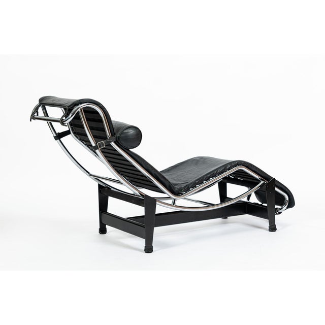 Metal Cassina Lc4 Black Leather Chaise Lounge Chair by Le Corbusier 1994 For Sale - Image 7 of 18