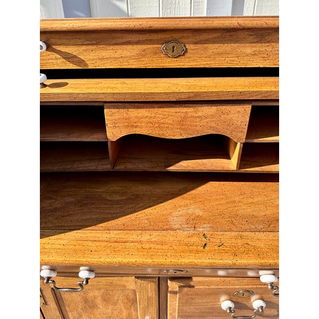 1980s Vintage Riverside Furniture Oak Roll Top Secretary Desk With