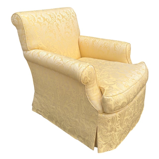 Nancy Corzine Nancy Corzine Alistair English Roll Arm Lounge Club Chair in Yellow Matelasse Fabric For Sale - Image 4 of 6