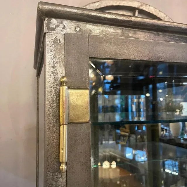 Late 19th Century Antique Industrial Brushed Steel Double Door Apothecary Display Cabinet For Sale - Image 11 of 12