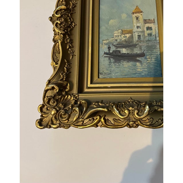 Late 19th Century Late 19th Century Rudolf Ribarz (1848–1904) signed "Ribati" Impressionist Venice Canal Gondola Signed Painting in Ornate Gold Frame For Sale - Image 5 of 12