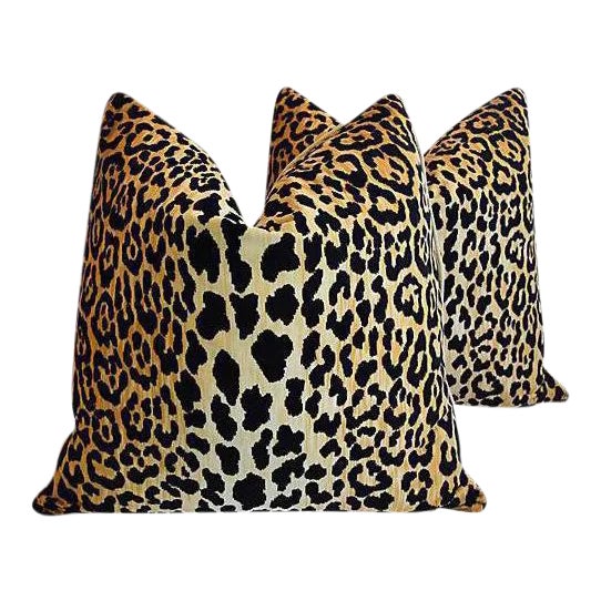 Hollywood Leopard Spot Safari Velvet Feather/Down Pillows 26" Square - Pair For Sale