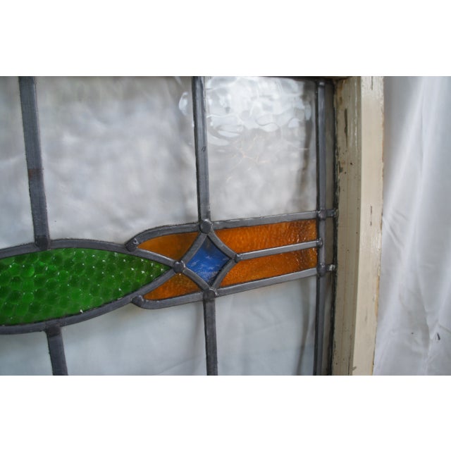 Antique Early 20th Century Arts & Crafts Leaded Stained Glass Window Panel For Sale - Image 10 of 12