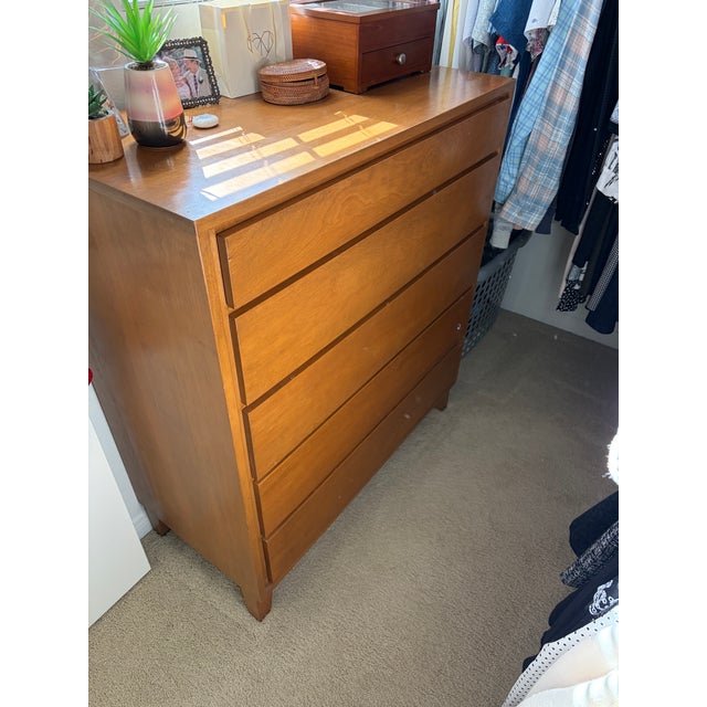 Beautiful vintage Conant Ball mid-century modern highboy dresser from the 1950s, crafted from solid birch with a warm...
