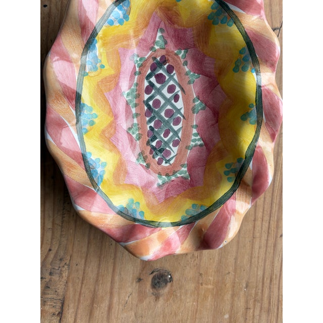 MacKenzie-Childs Hand-Painted Scalloped Ceramic Plate – Keuka Park, New York For Sale - Image 9 of 13