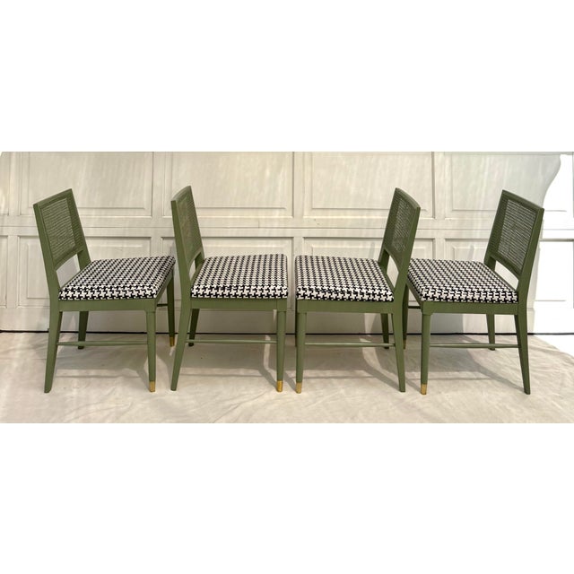 Wood Set of 4 Art Deco Hollywood Regency Cane Back Dining Chairs For Sale - Image 7 of 11