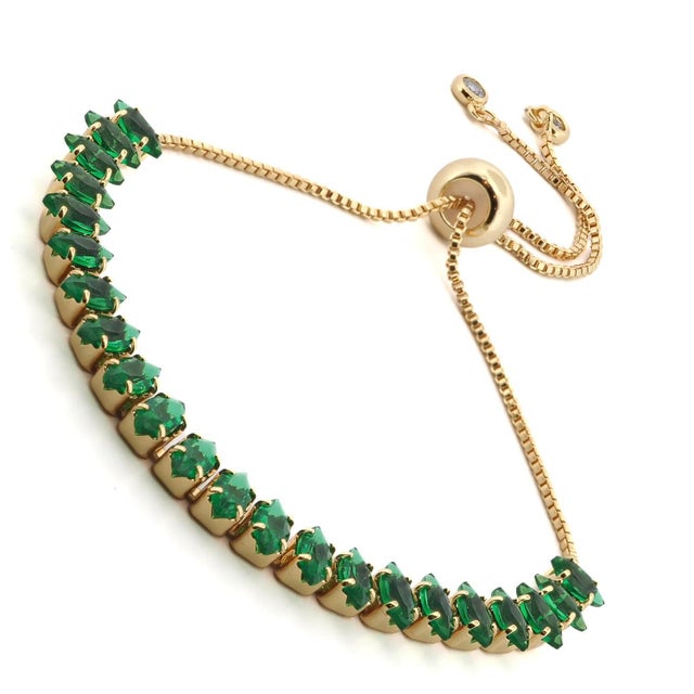 Modern Emerald Glow Adjustable Gold Bracelet For Sale - Image 3 of 7