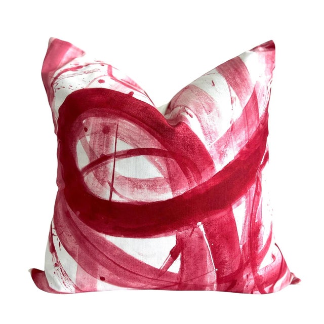 Contemporary Abstract Cranberry Pink Painting Pillow Cover 22 X 22 For Sale - Image 10 of 10