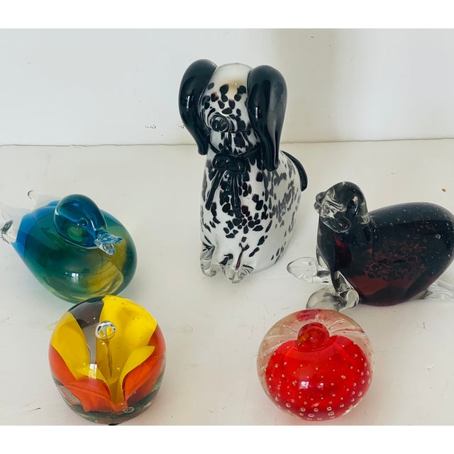 Shabby Chic Set of 5 Vintage Art Glass Paperweights Set For Sale - Image 3 of 4