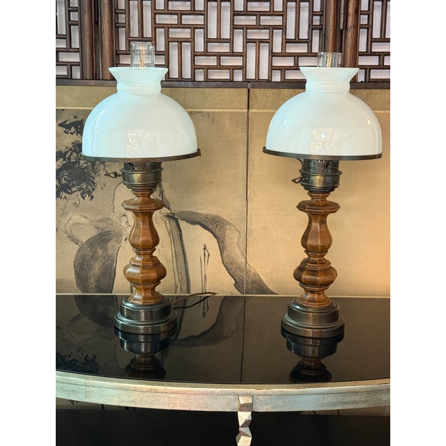Metal Vintage Oil-Lamp Style Table Lamps, Pair For Sale - Image 7 of 12