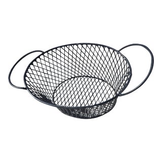Vintage 1990 Black Egg Metal Weaved Two Handle Basket For Sale