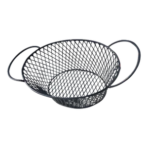 Vintage 1990 Black Egg Metal Weaved Two Handle Basket