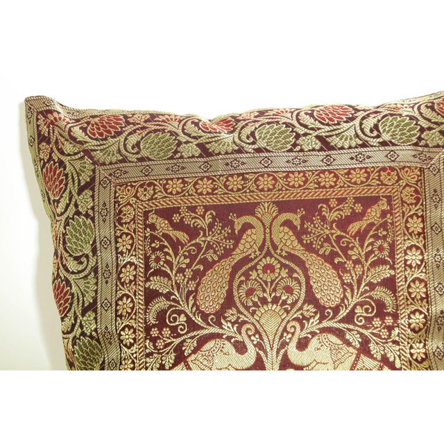 Silk Throw Pillow With Elephants and Peacocks India For Sale - Image 12 of 12