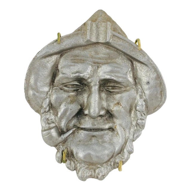 Mid Century Cast Aluminum Fisherman With Pipe Wall Plaque For Sale