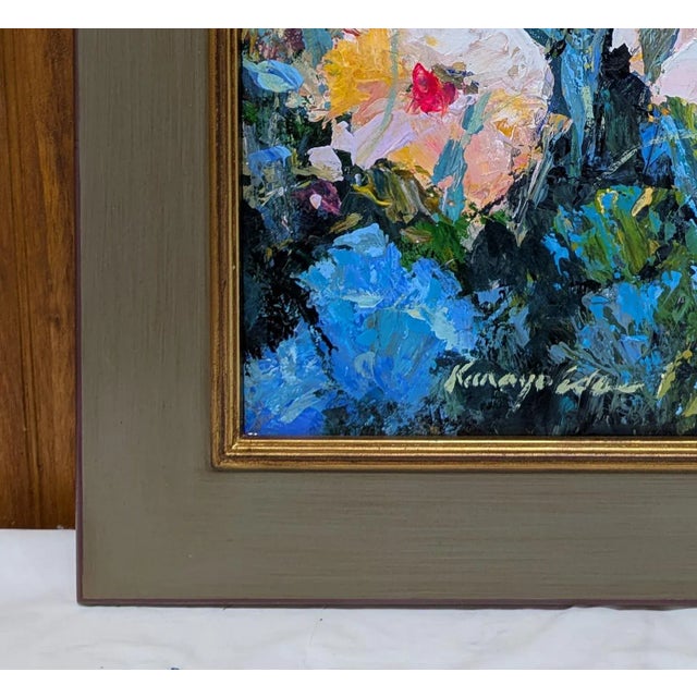 Art Deco Framed Original Floral White Flowers Acrylic Painting on Canvas. 23in X 27in For Sale - Image 3 of 3