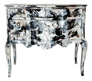 Baroque Abstract Painted Commode in Black and White by Felix Bachmann, 2024