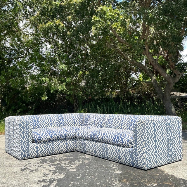 Vintage Boho Custom Sectional Sofa in Quadrille “Deauville” For Sale - Image 9 of 12