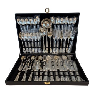 1940s Wm Rogers & Son Silver Plated Enchanted Rose Pattern 51 Piece Flatware Set For Sale