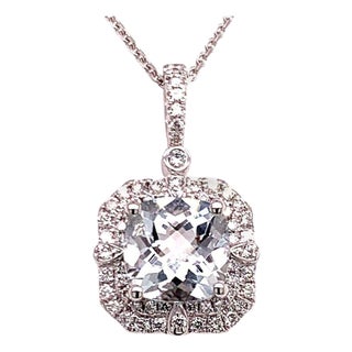 Diamond Aquamarine Necklace 18k Gold 2.24 TCW Certified For Sale