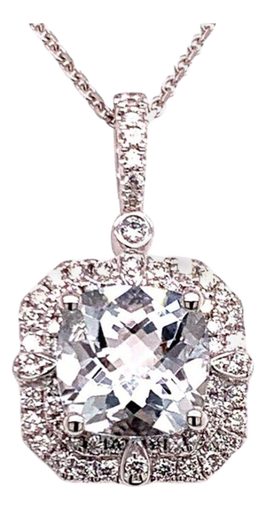 Diamond Aquamarine Necklace 18k Gold 2.24 TCW Certified