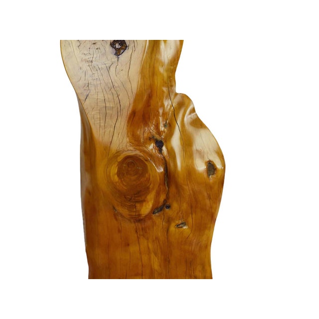 Handmade Modern Minimal Live Edge Tall Wall Hanging Solid Polished Wood Slab Sculpture Art For Sale - Image 15 of 18