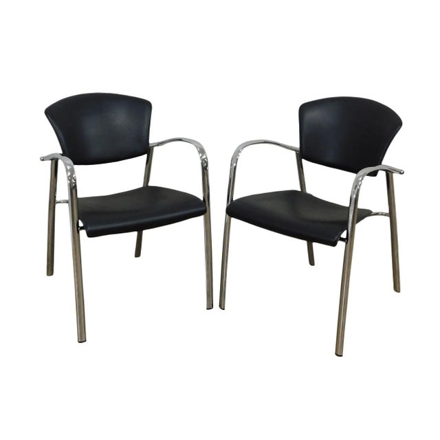 Brayton International Collection Steelcase Chrome & Black Leather Armchairs - a Pair For Sale - Image 12 of 12