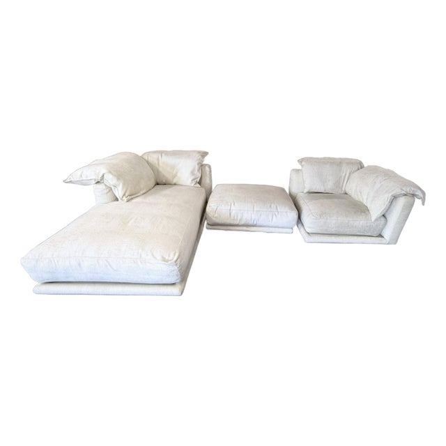 Montauk "Jill" Modular Sofa in Cream Off-White Velvet For Sale