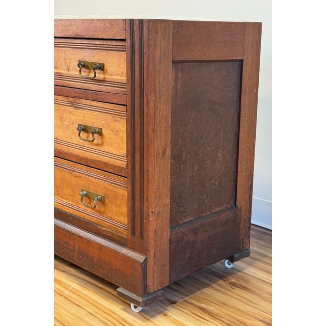 Antique Beveled Marble Top Wood Three Drawer Eastlake Commode For Sale - Image 10 of 15
